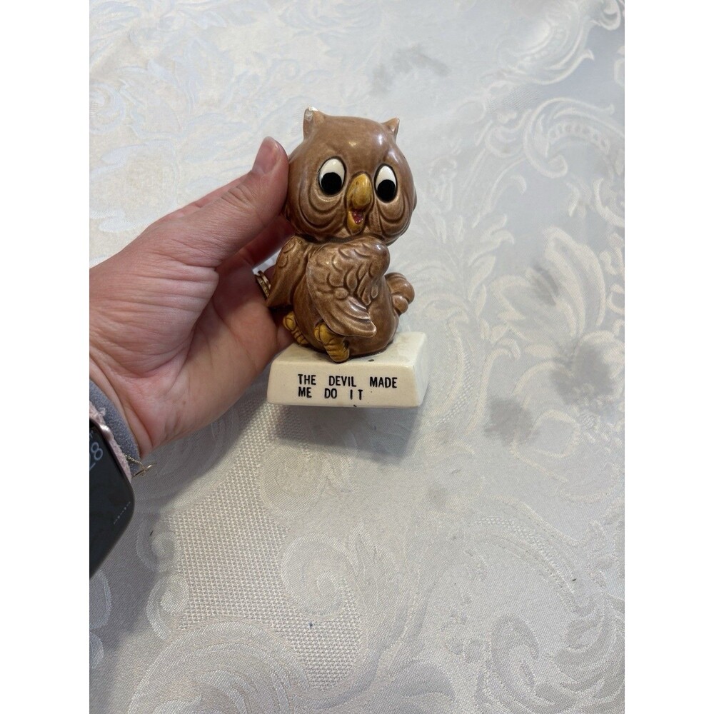 Vintage Norcrest Owl Collection The Devil Made Me Do It Quirky Edgy Knickknack